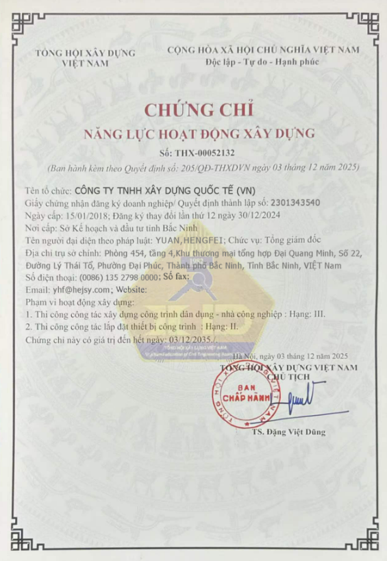 คุณสมบัติทางวิศวกรรมก่อสร้างในเวียดนาม
